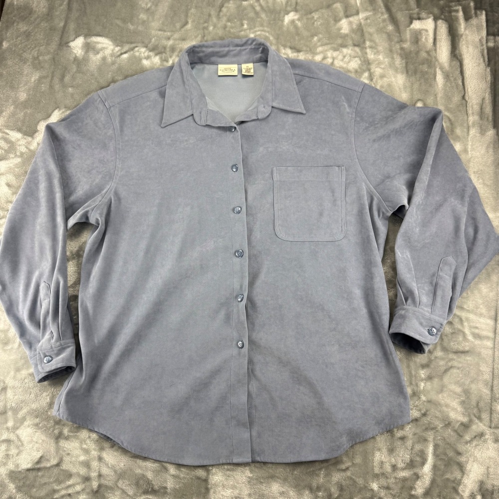 Sonoma Jean Company Blue Vegan Suede Button Down Shirt Womens XL Long Sleeve Top